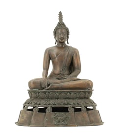Thai or South Eastern Asia Brass Buddha Earth Touching Meditation