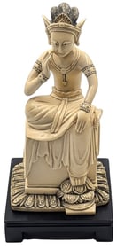 Carved Bone Seated Bodhisattva In Elegant Posturing Meditation