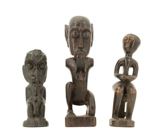 (3) Collection of 3 Dayak People Southern Asia Carved Wooden Sculptures