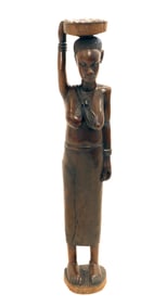 African Carved Wooden Statue of a Woman with Basket and Child