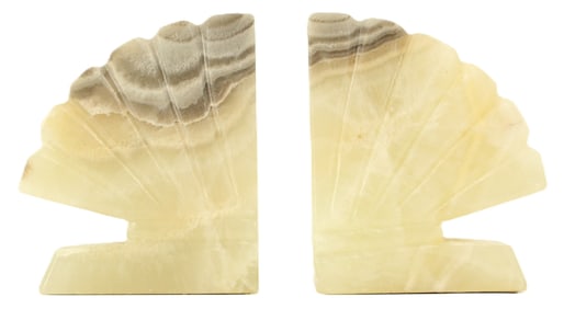 Hand Carved Marble Scalloped Seashell Bookends