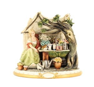 Capodimonte Style Porcellane Principe Flower Seller Porcelain House and Figure