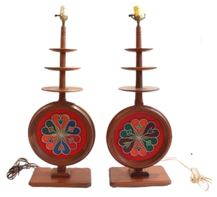 Pair of Vintage Teak Wooden Table Lamps