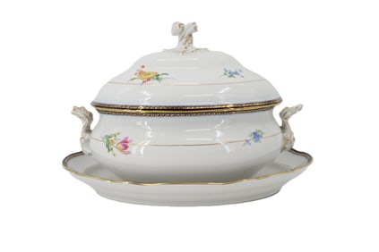 Antique German White & Floral Meissen Tureen and Underplate