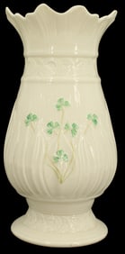 Irish Belleek Black Mark Shamrock Porcelain Vase