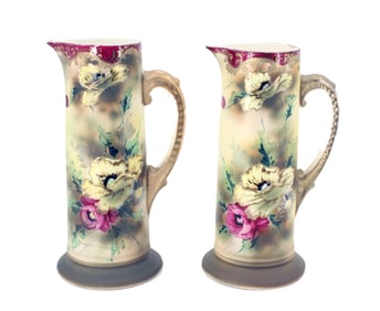 (2) Japanese Royal Nippon Hand Painted Porcelain Pitchers