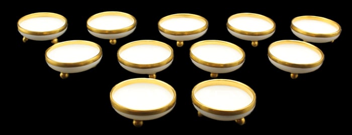 (11) Antique Royal Austria Porcelain Gold Paint Leg and Trim Salt Cellars