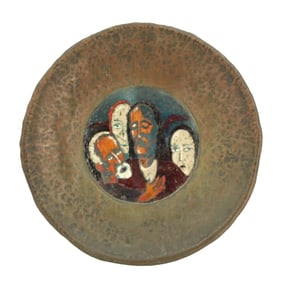16 Inch Highly Patinated Copper Charger With Figural Artwork at its Center