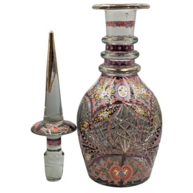 19th Century Persian Bohemian Decanter With Portrait of Mozaffar Ad-Din Shah