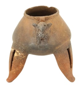 Pre-Columbian Mesoamerican Costa Rican Rattle Leg Tripod Terracotta Vessel
