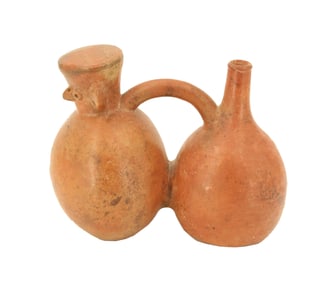 Pre-Columbian Northwest Peru Redware Vessel With 2 Bulbous Chambers