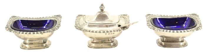(3) English Sterling Silver Salt Cellars 1 American Sterling Fork - 14.3 ozt