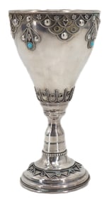 Fantastic Israel 935 Sterling Silver and Turquoise Kiddush Cup 2 Ozt