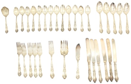 1906 Antique Moselle Grape Silverplate Flatware Service of 33 Pieces