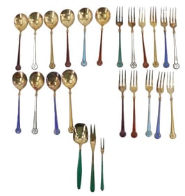 Group of 24 David Anderson (Norway) Sterling Silver & Enamel Spoons