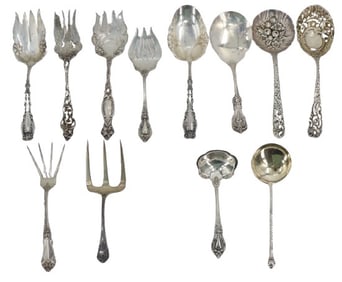 Group of 12 American Ornate Sterling Silver Serving Utensils 35.5 Ozt
