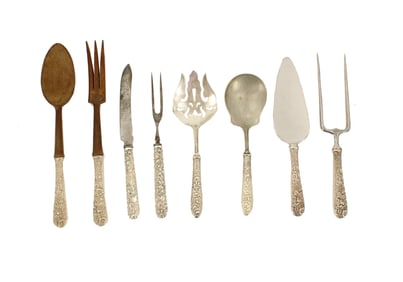 Group of 8 American S. Kirk. & Son Repousse Sterling  Silver Handled Serving Utensils