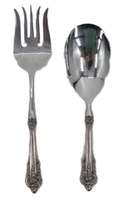 (2) Wallace Grande Baroque Sterling Silver Handled Salad Set