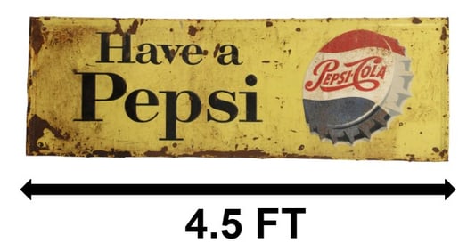 Large Old Pepsi Cola Porcelain Sign "Have a Pepsi" 1950's Era Sign