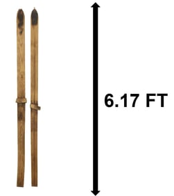 Pair of Antique Wooden Skis with Leather Bindings