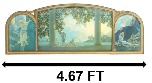 Maxfield Parrish (1870-1966) American Original Lithograph on Paper "Daybreak" , "Wild Geese",: Maxfield Parrish (1870-1966) American Original Lithograph on Paper "Daybreak" , "Wild Geese", "Canyon". Framed triptych. Circa 1920. Overall Size: 20 1/