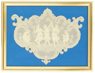 Framed Lace with Details of Nymphs Dancing To Flutes of Pan