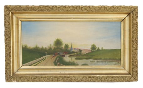 C.A. Willey (20th Century) American, Oil on Canvas Folk Art Landscape