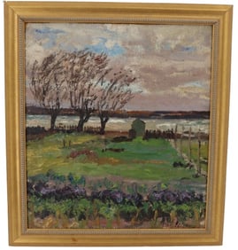 Christian Aigens (1870-1940) Danish, Impressionist Landscape Painting of a Garden by the Sea