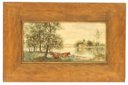 Albert Matthews 19th/20th Century American Watercolor of Cows Resting by a River
