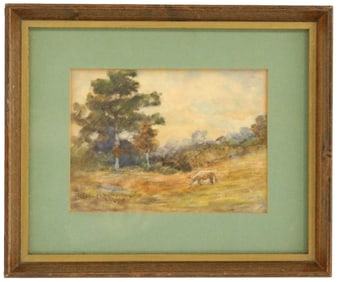 Fred Stuart Greene (1876-1946) 1907 American Watercolor of a Cow in a Field