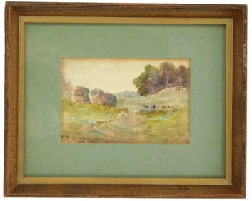Fred Stuart Greene (1876-1946) American Watercolor of Sheep in a Landscape