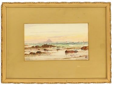 Je Lr Breton 19th/20th Century British Original Watercolor Coastal Scene with Sailboats