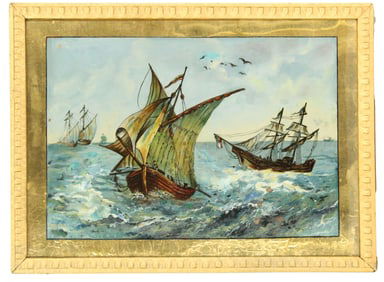 MKR Oil on Glass Reverse Painted Nautical