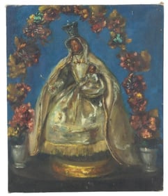 Oil on Canvas Painting of Mother Mary, Our Lady of Copacabana