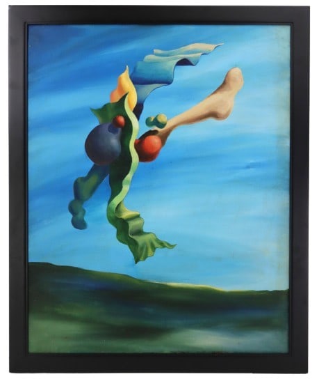 1960's Surrealist Oil on Canvas Painting by Steve Meikle (20th Century) (1 of 11)