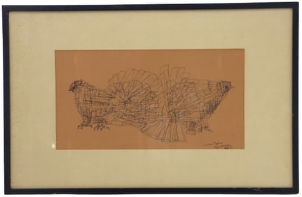 Stan Fullerton (1935-2018) American, 1961 Original Abstract Drawing "Linear Pigeons"