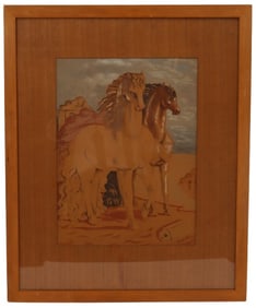 Giorgio de Chirico (1888-1978) Italian Color Lithograph of Two Horses in a Mythological Landscape