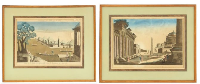 Pair of 18th Century Architectural Prints of Monuments of Ancient Rome and the Royaume de Maroch by