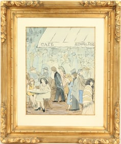 Signed Watercolor Illustration, Cafe Remoulade