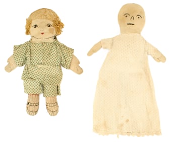 (2) Antique Hand Made Naive Art Cloth Dolls