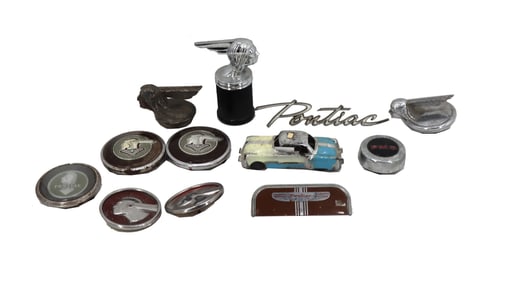 (12) Vintage Pontiac Items - Logo, Chieftain Ornaments, Etc.