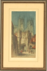 Colored Etching of York Yorkshire Bootham Bar