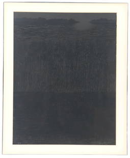 Jimmy Ernst (1920-1984) American, Multi Ink Serigraph "Sea of Grass": Jimmy Ernst (1920-1984) American, Multi Ink Serigraph "Sea of Grass". Depicting a landscape in dark colors with grass, water, and reflections. Signed Jimmy Ernst 1983 in the lower right.