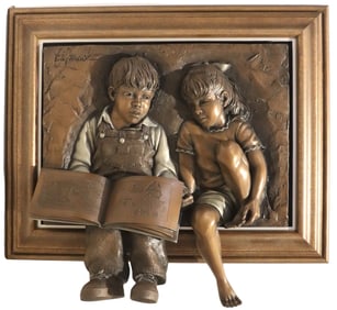Bill Mack (Born 1944) American, Framed Bronze and Resin Rockwell-Themed Sculpture