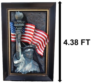 Bill Mack (Born 1944) American, Bronze Relief Statue of Liberty and American Flag