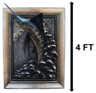 Bill Mack (Born 1944) American, Bronze Relief Marlin: Bill Mack (Born 1944) American, Bonded Bronze Relief Marlin. Depicting a marlin coming out of the water. Signed Bill Mack in the corner. Information on the back about the care and restoration