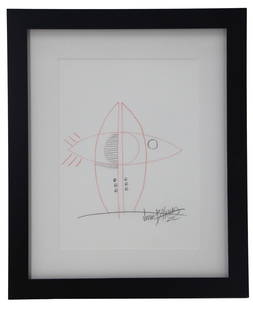 Jorge Blanco (Born 1945) American, Original Drawing: Jorge Blanco (Born 1945) American, Original Drawing. Signed and dated along bottom. 2024. Abstract drawing depicting a fish. Overall Size: 17 1/2 x 14 1/2 in. Sight Size: 11 1/2 x 8 1/2 in. Jorge