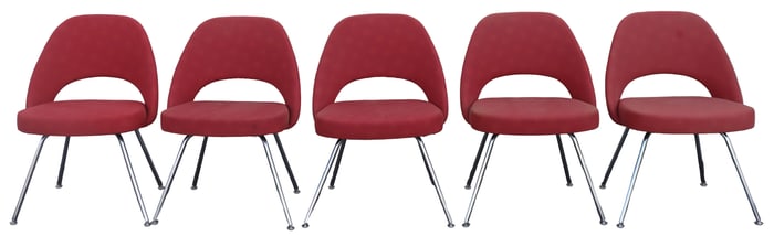 Eero Saarinen (1910-1961) American, (5) Red Mid Century Modern Side Chairs
