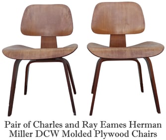 Pair of Charles and Ray Eames Herman Miller DCW Molded Plywood Chairs