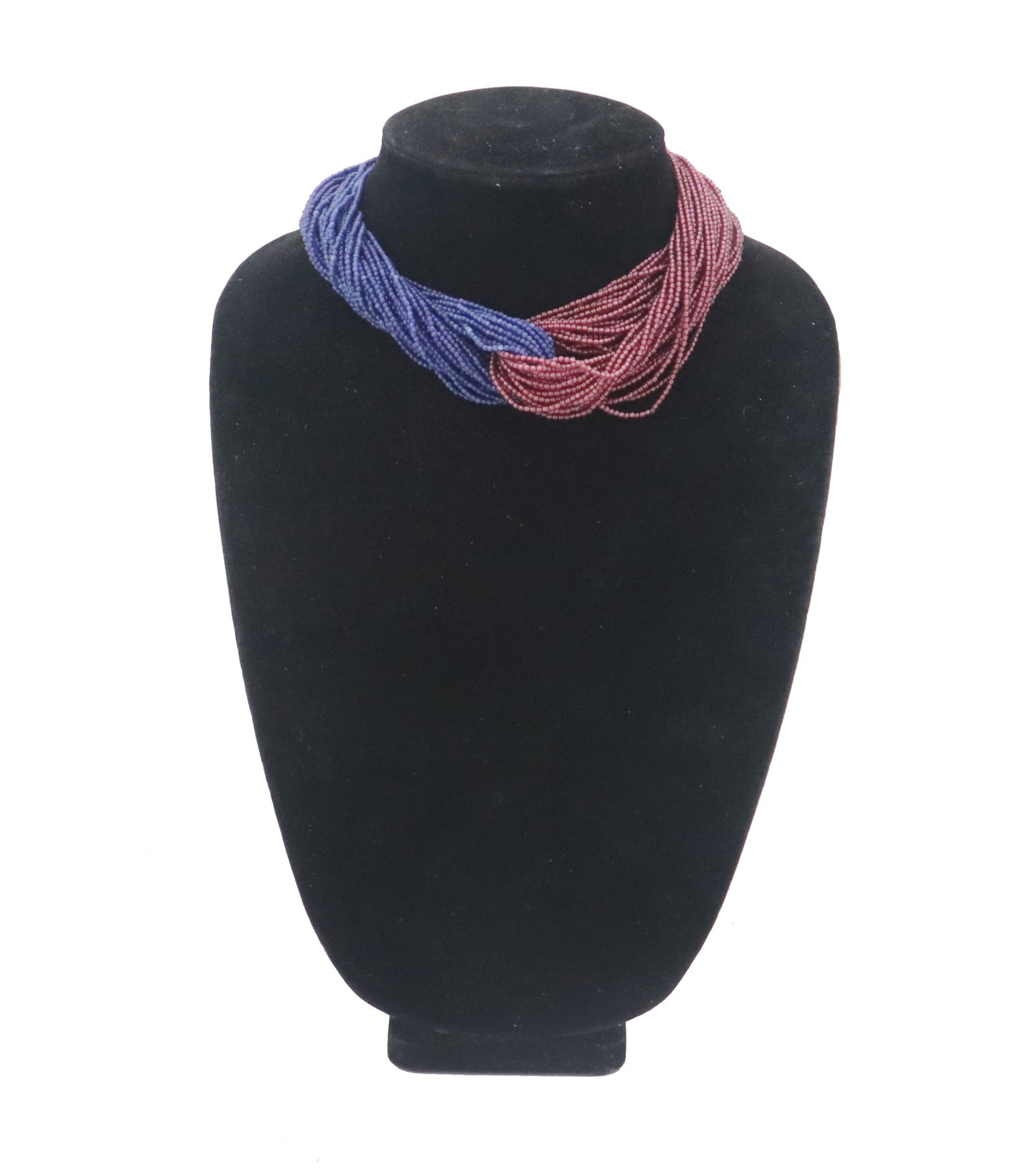 Paloma Picasso for Tiffany & Co. Blue/Mauve Beaded Necklace: Paloma Picasso for Tiffany & Co. Blue/Mauve Beaded Necklace. Clasp marked 18k yellow gold. Dated 1981. Multi-strands. One section is comprised of a deep, almost indigo blue. Other section features a s